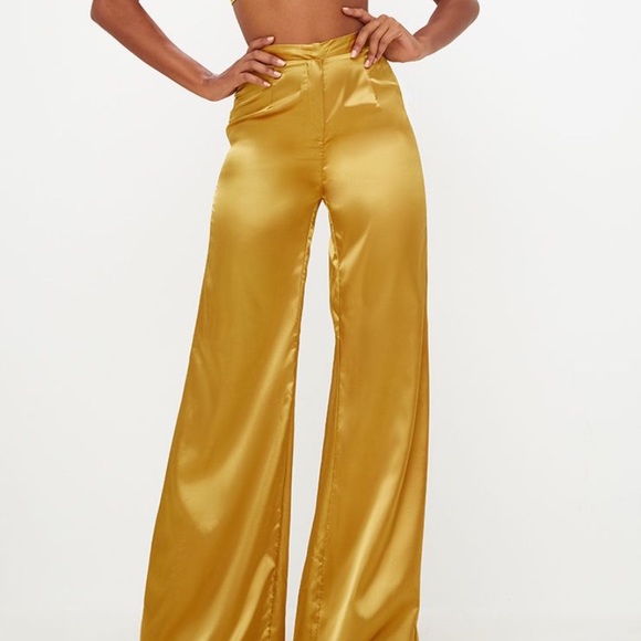 PrettyLittleThing Pants - Pretty Little Thing Yellow Satin Pants